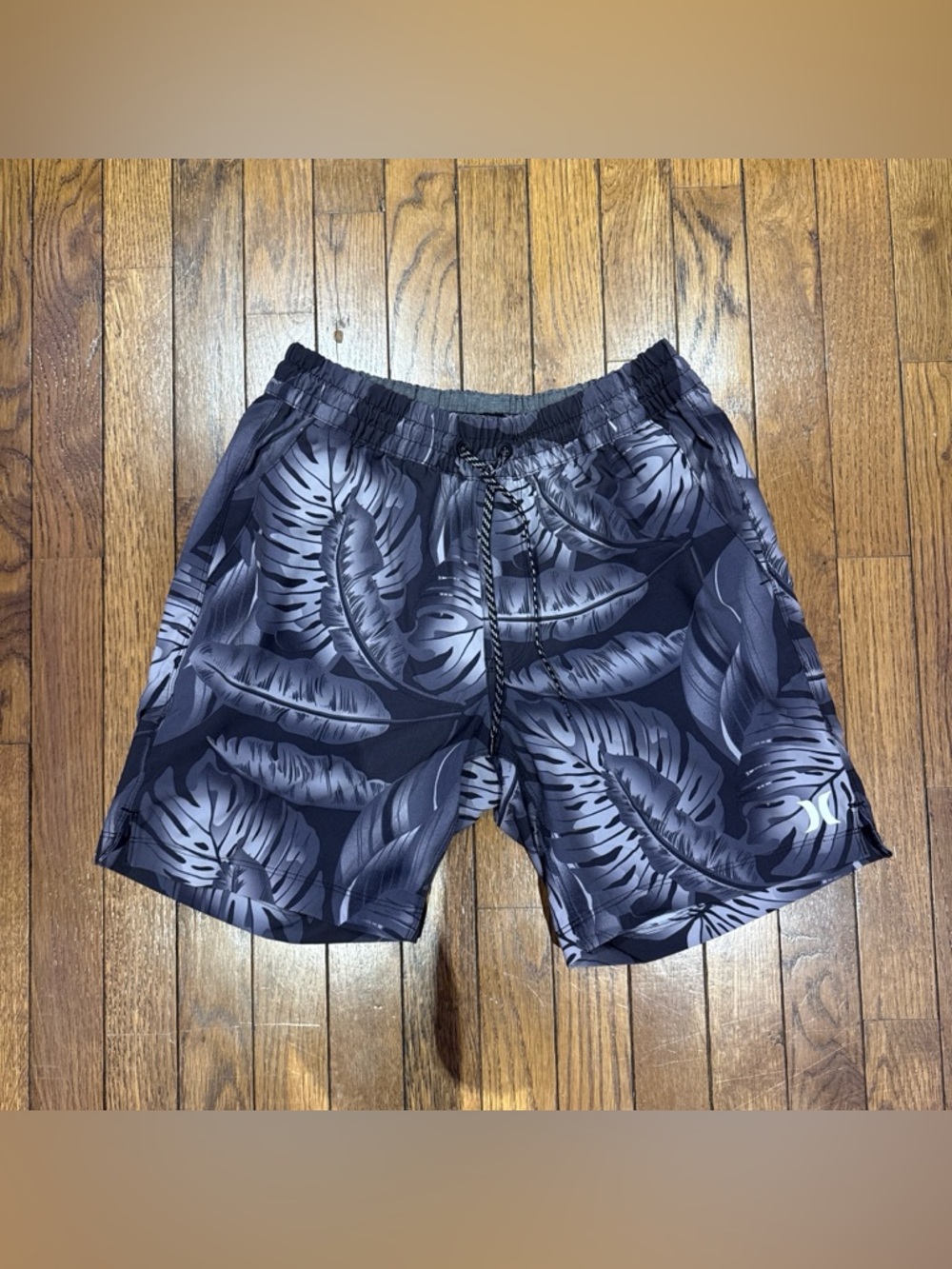 Men's Black Tropical Print Swim Shorts